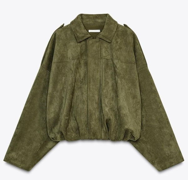 Olive bombshell suede-jacket